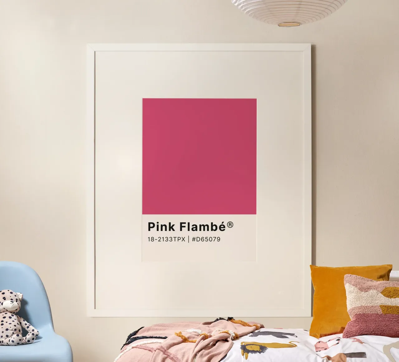 Pantone Pink Flambé - Arte murale a blocchi di colore poster con telaio in legno da homdeco
