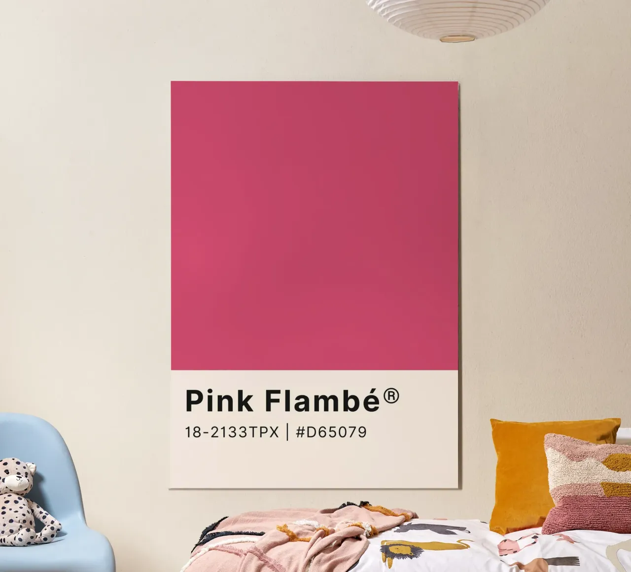 Pantone Pink Flambé - Arte murale a blocchi di colore poster con telaio in legno da homdeco