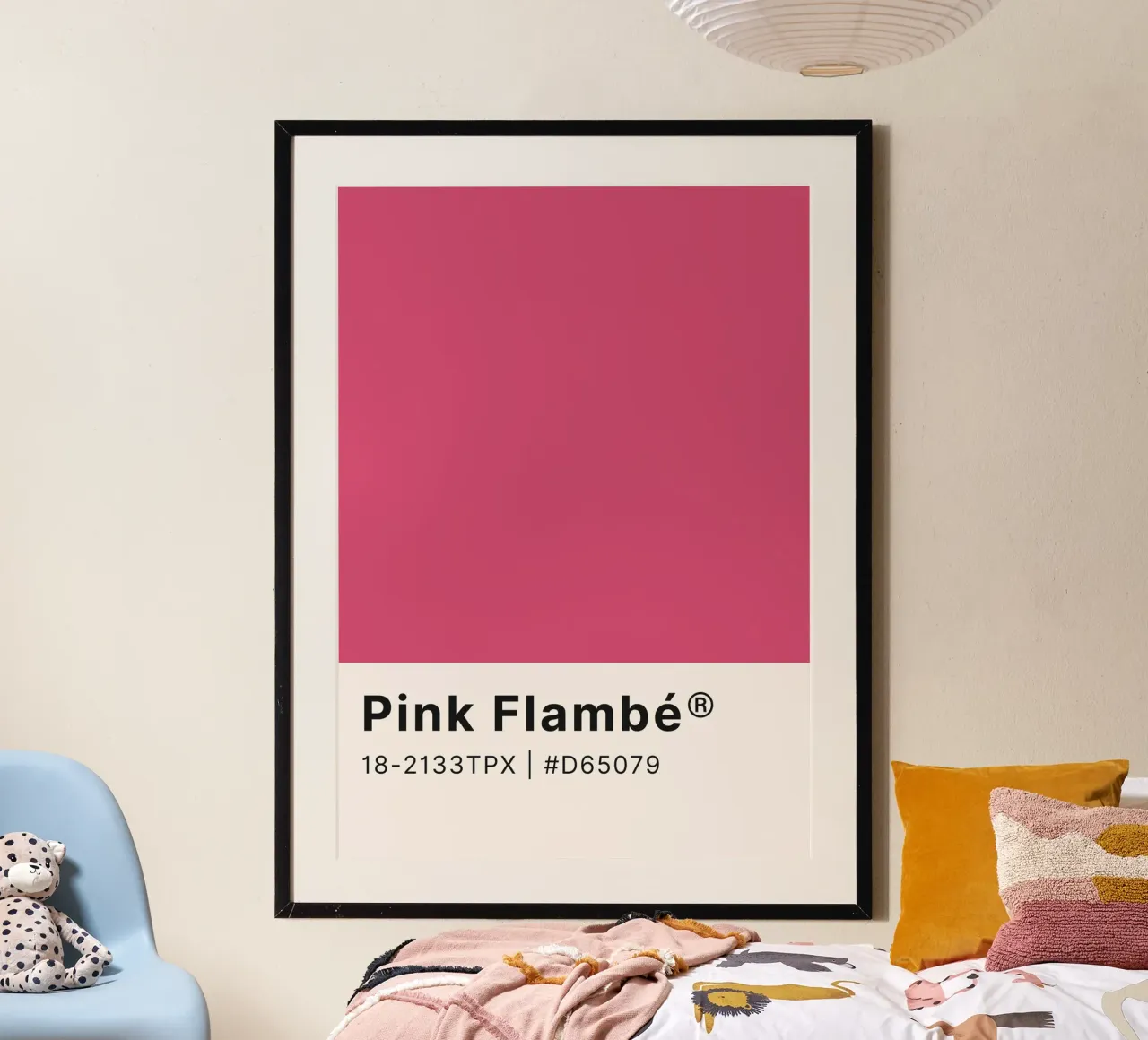 Pantone Pink Flambé - Arte murale a blocchi di colore poster con telaio in legno da homdeco