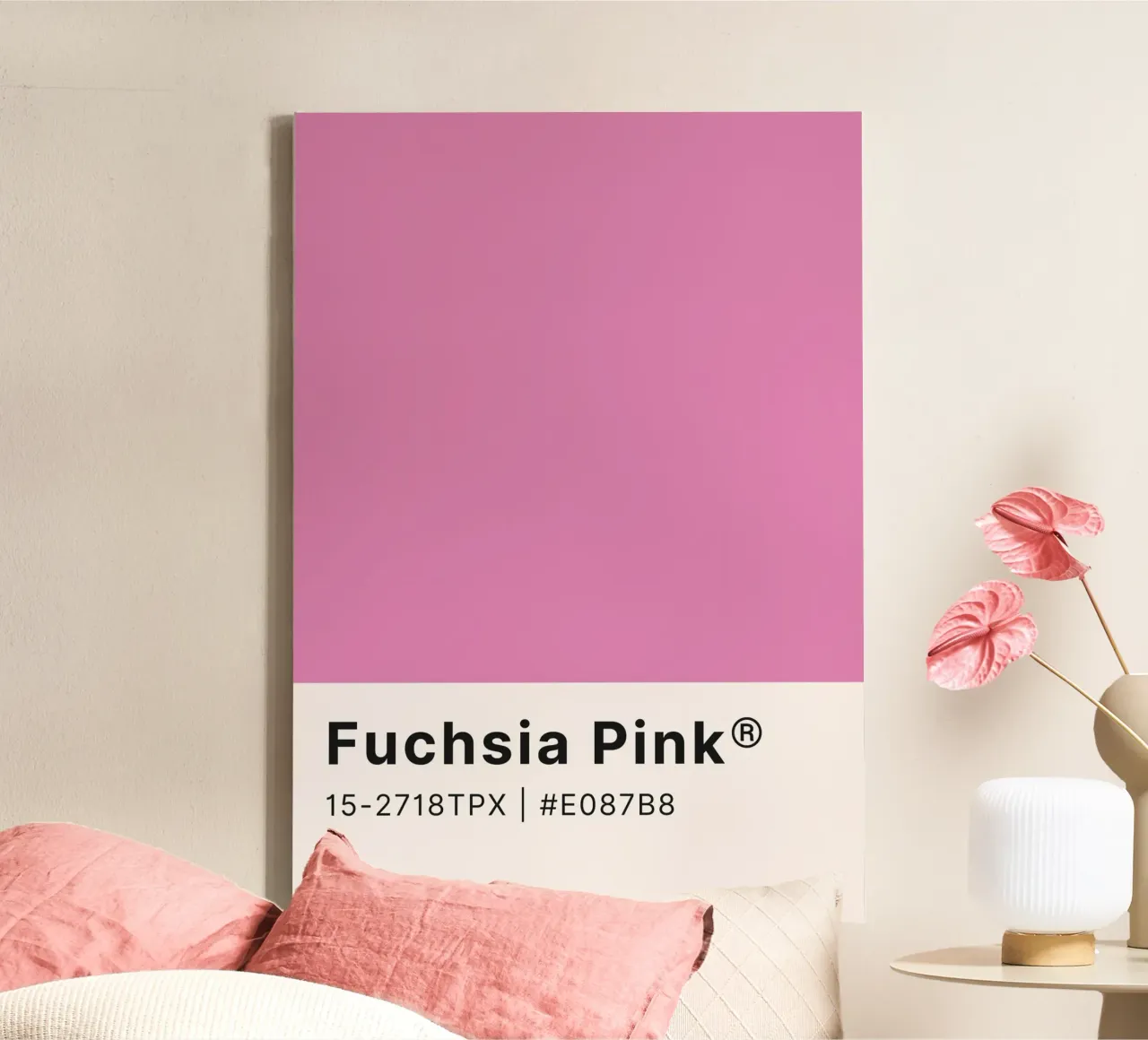 Pantone Fuchsia Roze - Kleurenblok Muurkunst canvas met Baklijst van homdeco