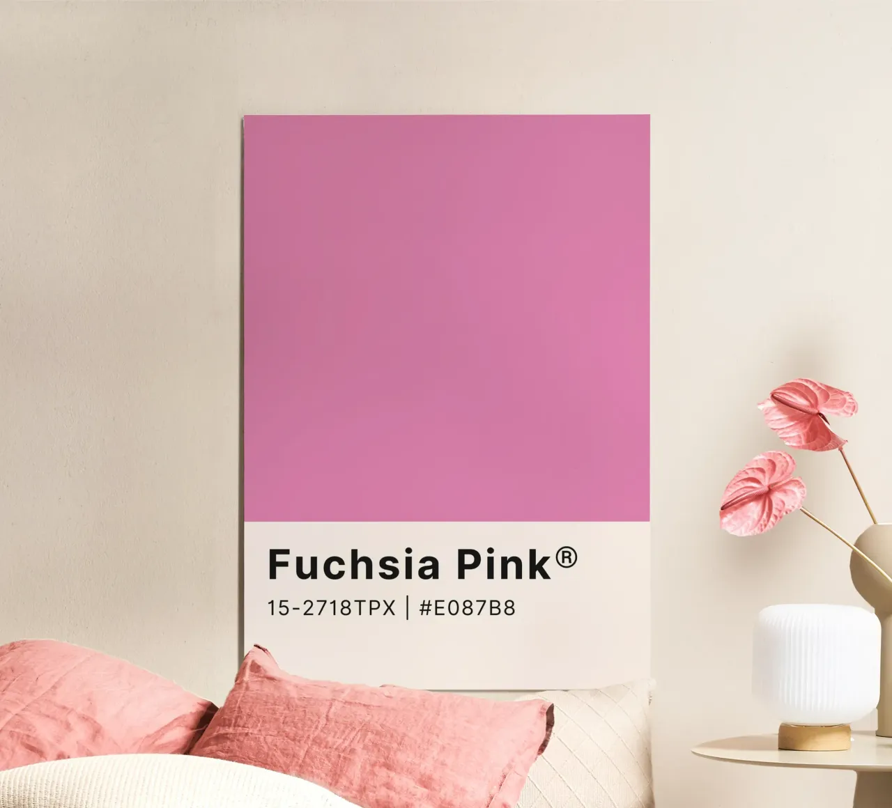 Pantone Fuchsia Pink - Arte murale a blocchi di colore poster con telaio in plastica da homdeco