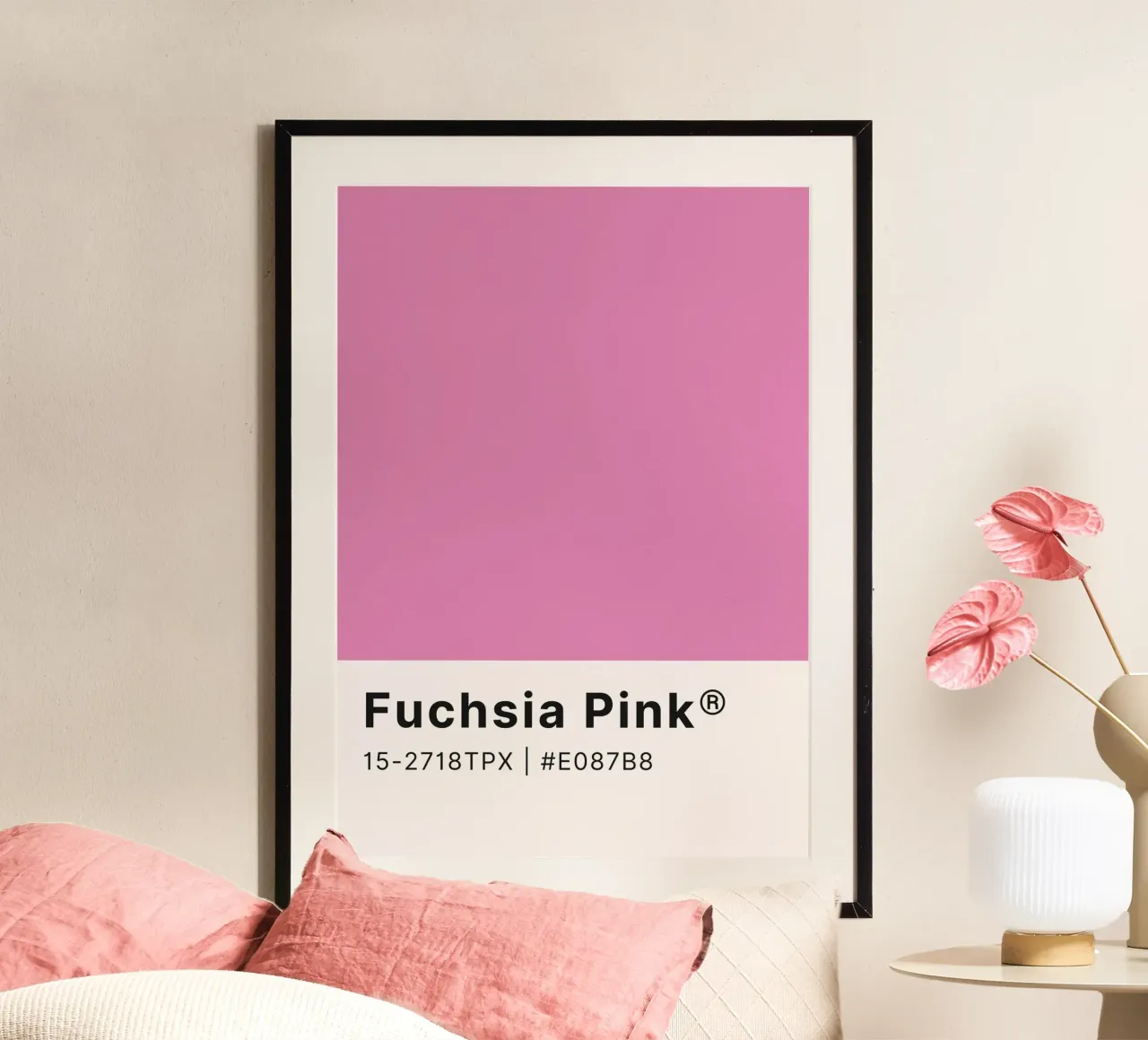 Pantone Fuchsia Pink - Arte murale a blocchi di colore poster con telaio in plastica da homdeco