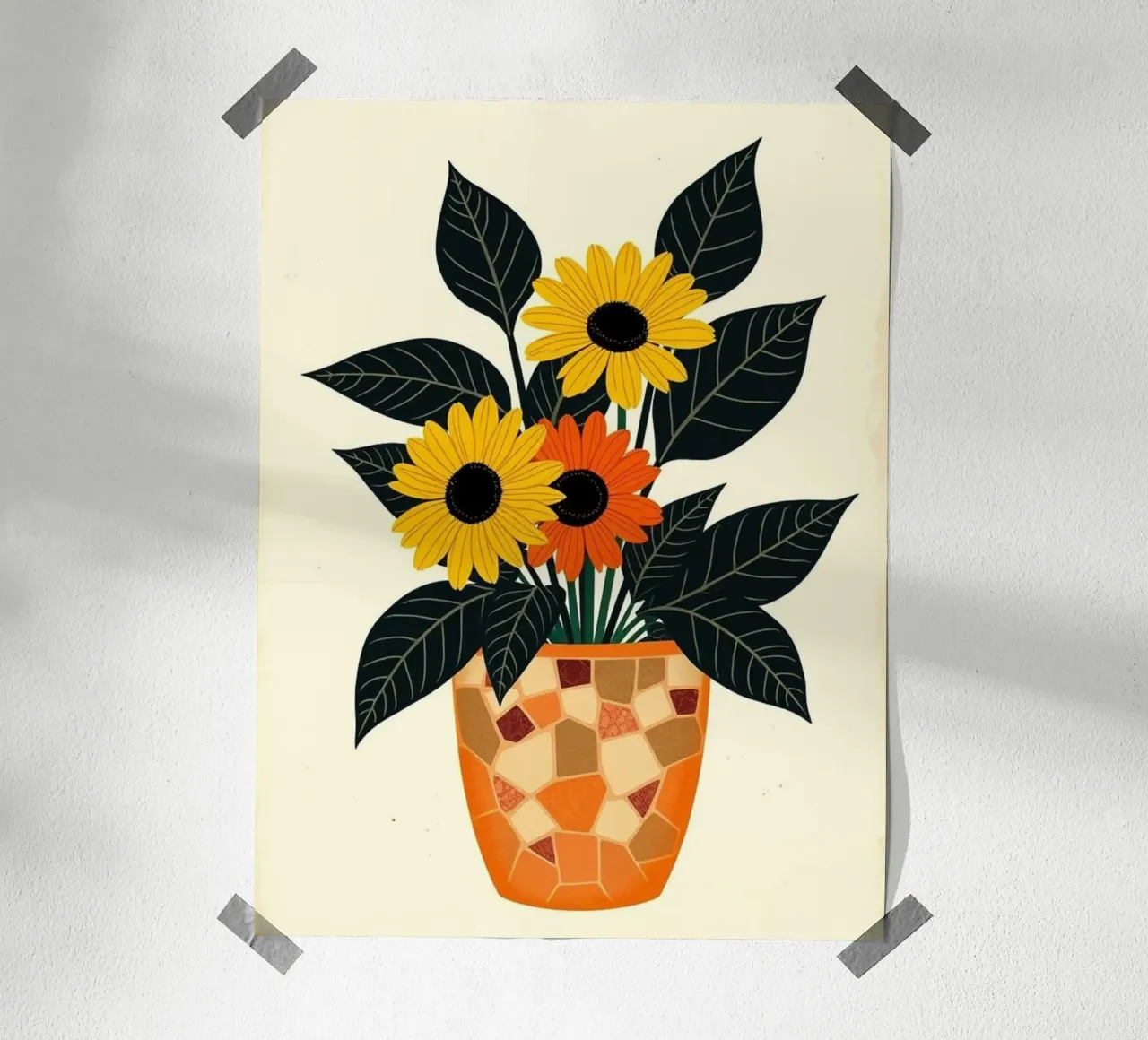 Lebendig getopfte Sonnenblumen & Gänseblümchen Mosaik Meisterwerk Poster von Artistic-shop