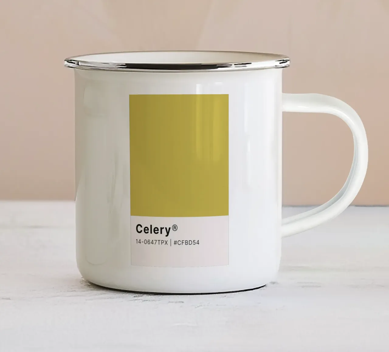 Pantone Celery - Minimalist Color Block Art enamel mug by homdeco