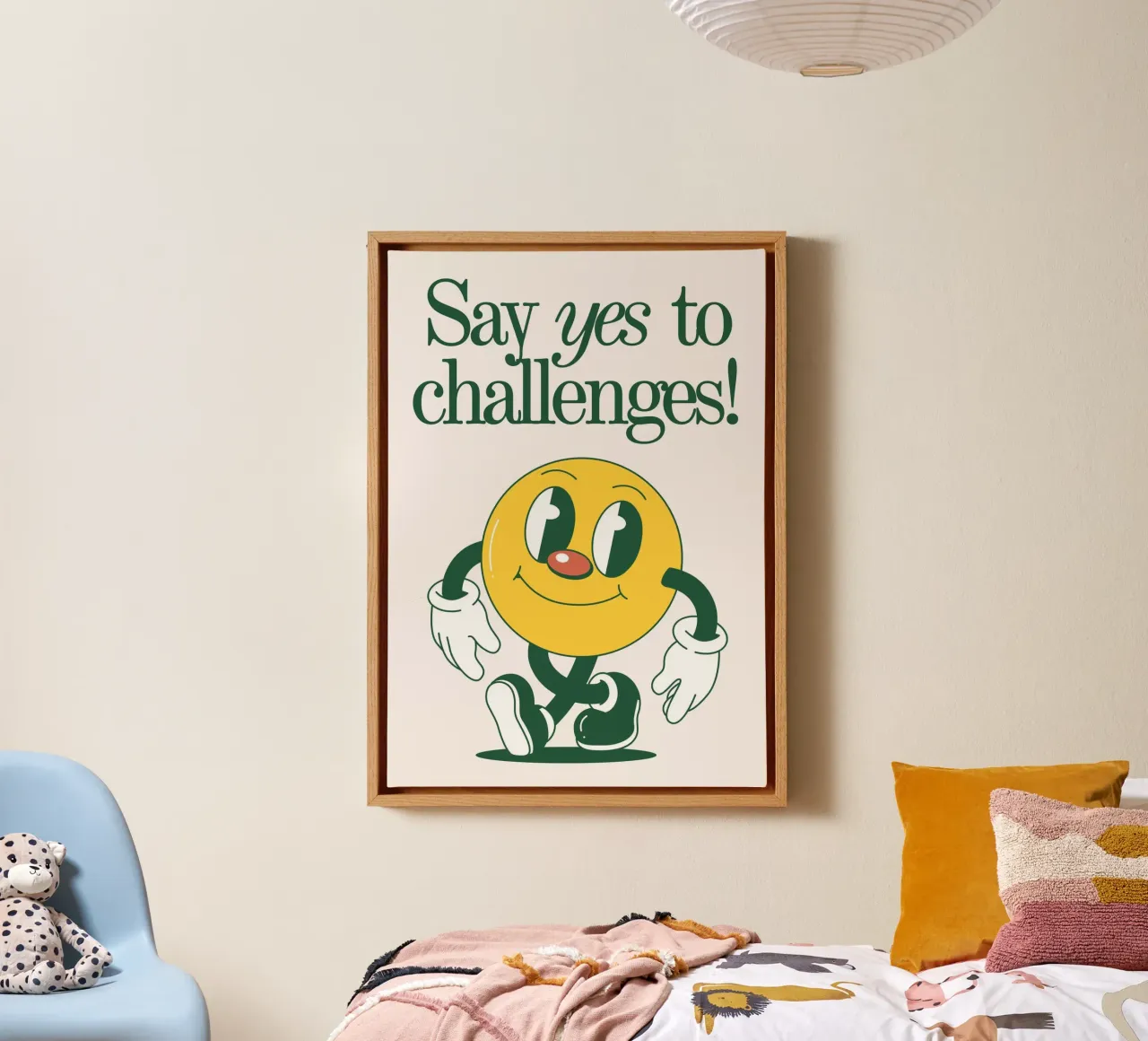 Say Yes to Challenges - Retro Cartoon Art canvas with Floater frame by homdeco