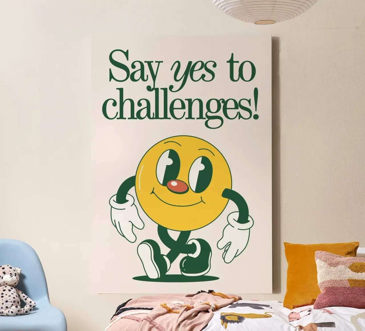 Say Yes to Challenges - Retro Cartoon Art canvas with Floater frame by homdeco
