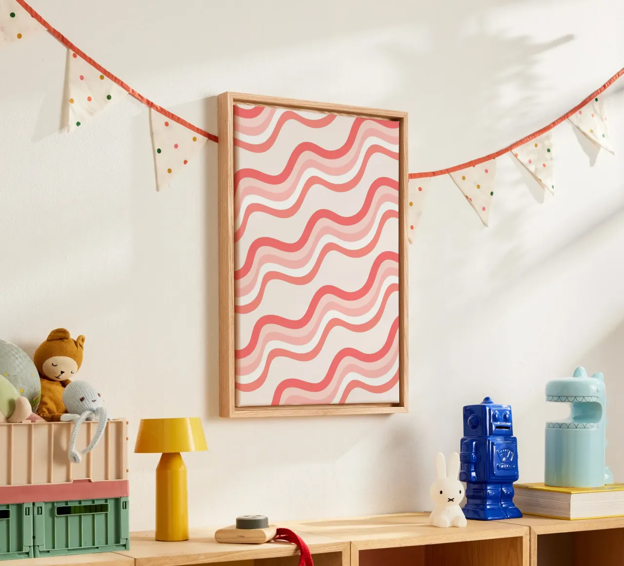 Retro Golvende Lijnen - Groovy Roze Esthetische Kunst canvas met Baklijst van homdeco
