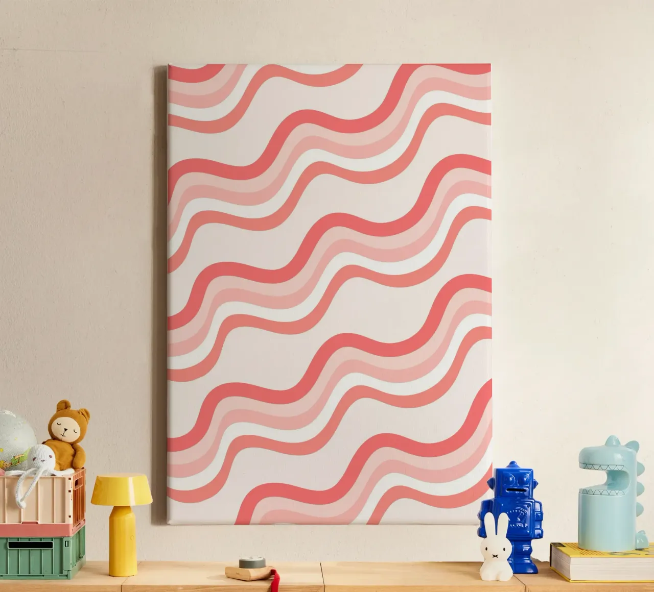Retro Golvende Lijnen - Groovy Roze Esthetische Kunst canvas met Baklijst van homdeco
