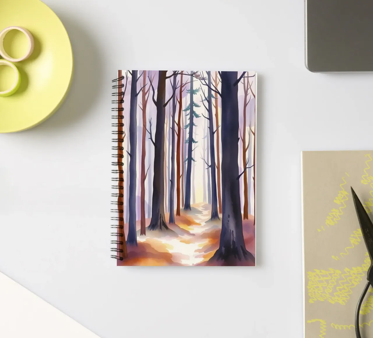 A Mystical Journey Through Tall Trees and Shimmering Light spiral notebook by Artistic-shop