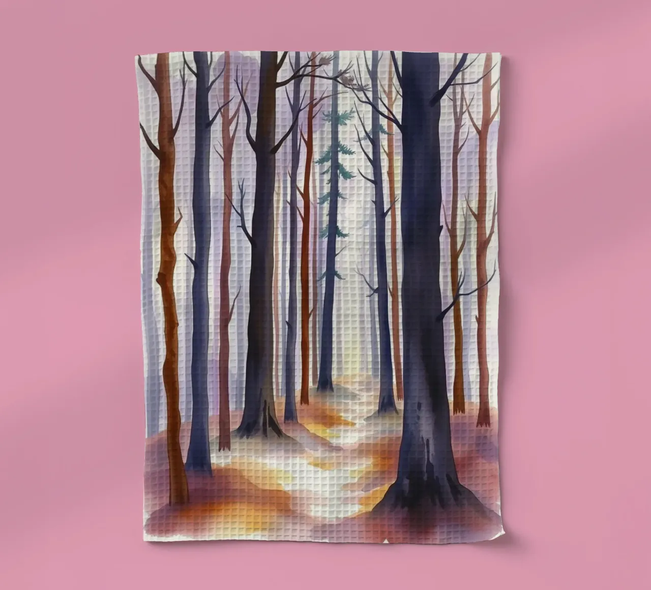 A Mystical Journey Through Tall Trees and Shimmering Light tea towel by Artistic-shop