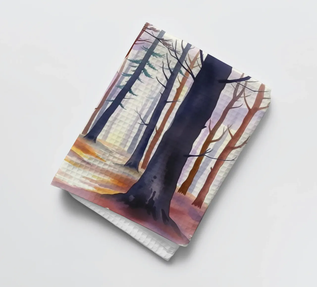 A Mystical Journey Through Tall Trees and Shimmering Light tea towel by Artistic-shop