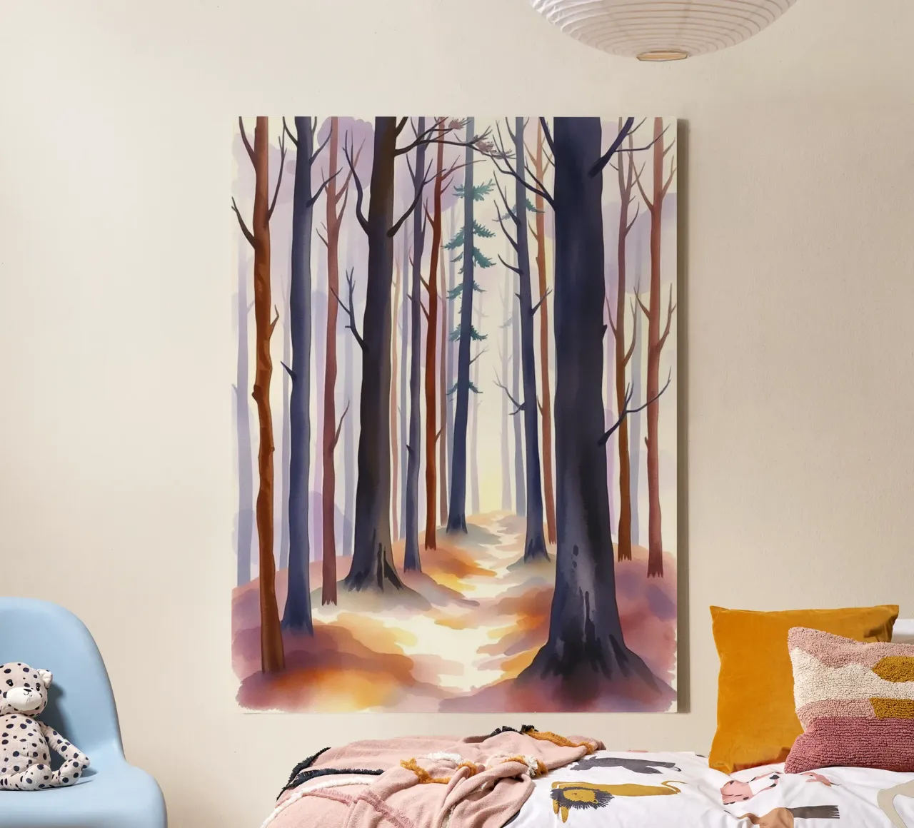 A Mystical Journey Through Tall Trees and Shimmering Light canvas with Floater frame by Artistic-shop