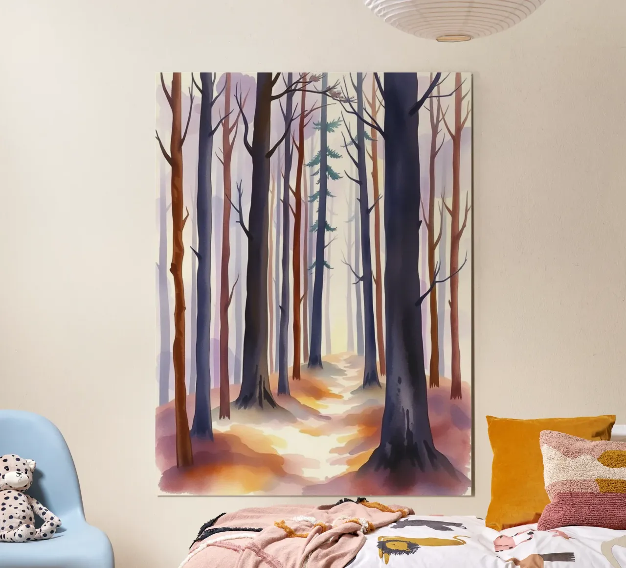 Un viaggio mistico tra alberi alti e luce scintillante poster con telaio in legno da Artistic-shop