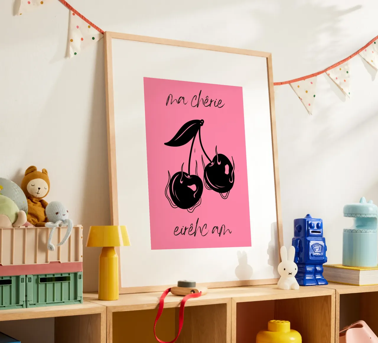 Brennende Kirschen - Ma Chérie Dark Kunstdruck Poster von homdeco