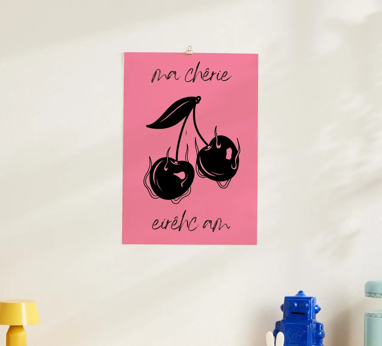 Brennende Kirschen - Ma Chérie Dark Kunstdruck Poster von homdeco