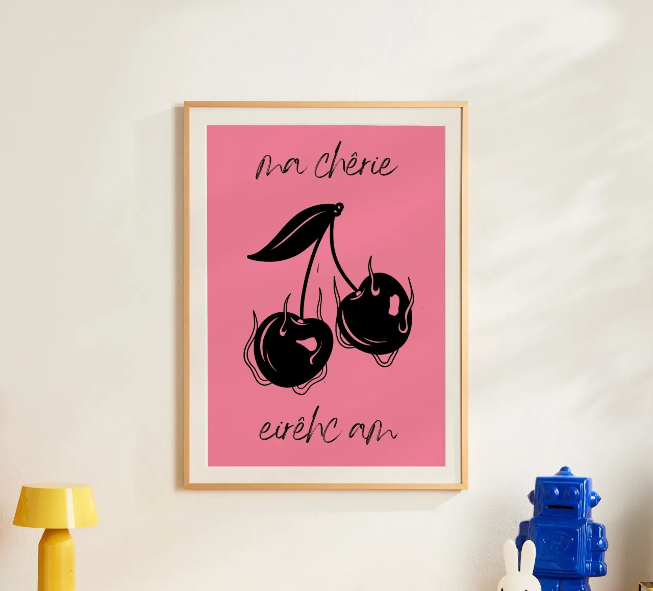 Brennende Kirschen - Ma Chérie Dark Kunstdruck Poster von homdeco