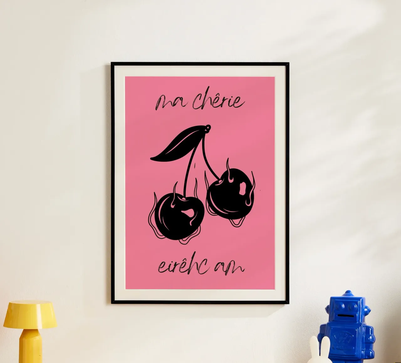 Brennende Kirschen - Ma Chérie Dark Kunstdruck Poster von homdeco