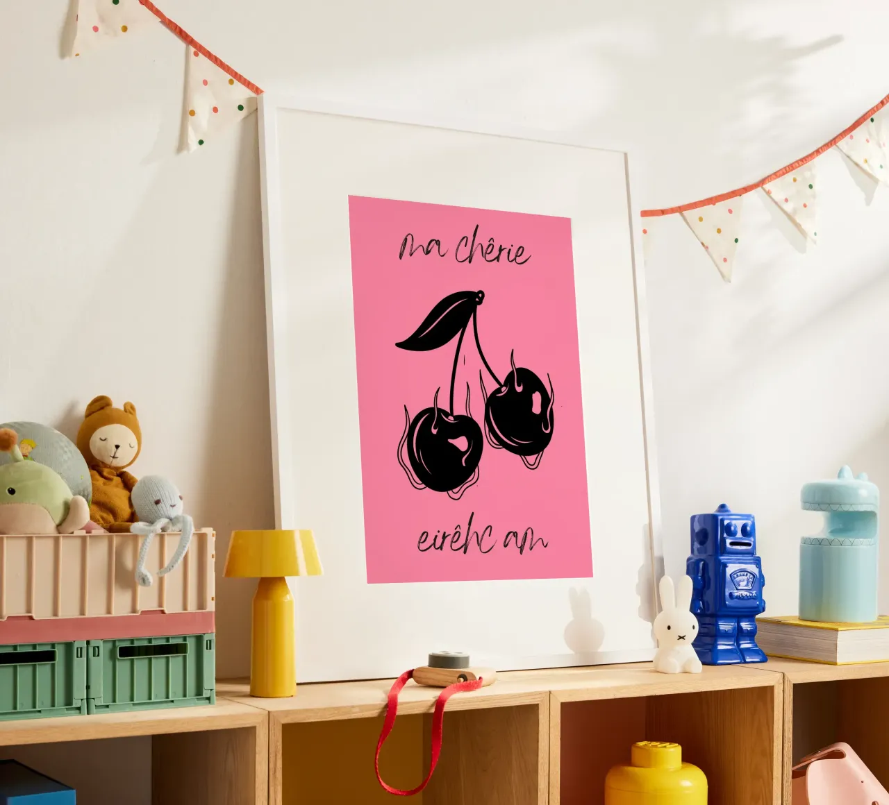 Brennende Kirschen - Ma Chérie Dark Kunstdruck Poster von homdeco