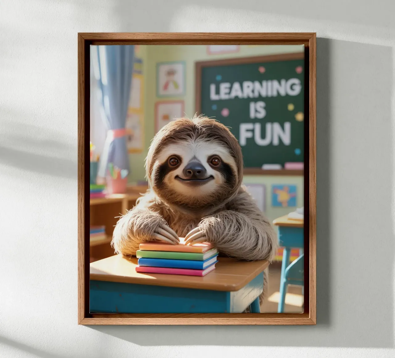 School motivation: Learning is fun, sloth canvas with Floater frame by SlothStella