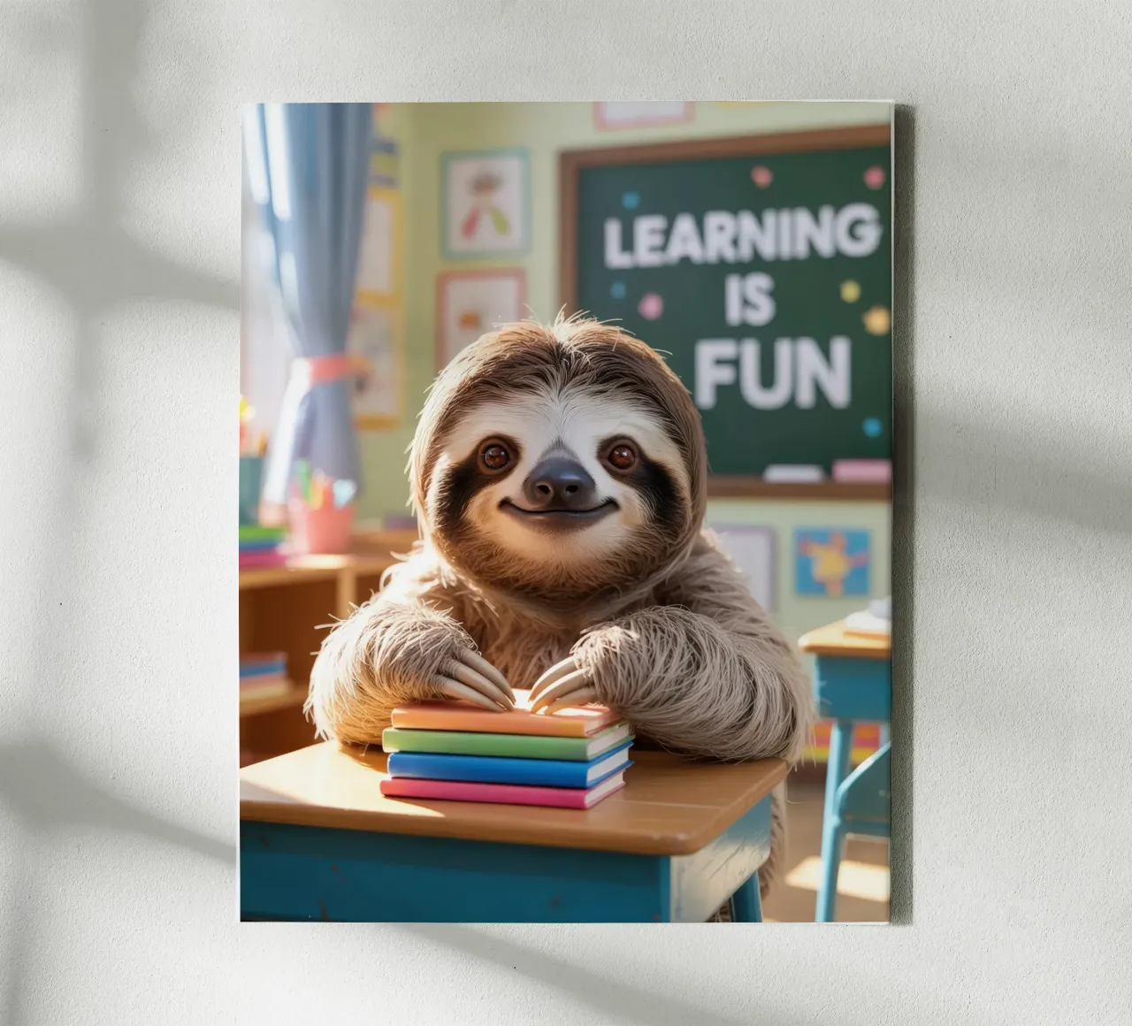 School motivation: Learning is fun, sloth canvas with Floater frame by SlothStella