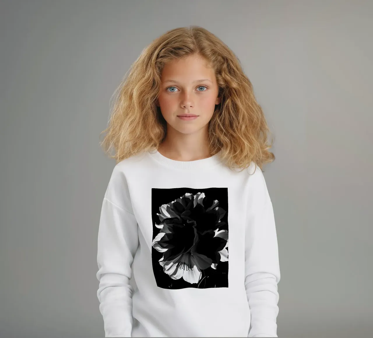 Ondergedompelde bloemblaadjes: Een symfonie van monochrome schaduwen en licht kinder sweatshirt van Artistic-shop