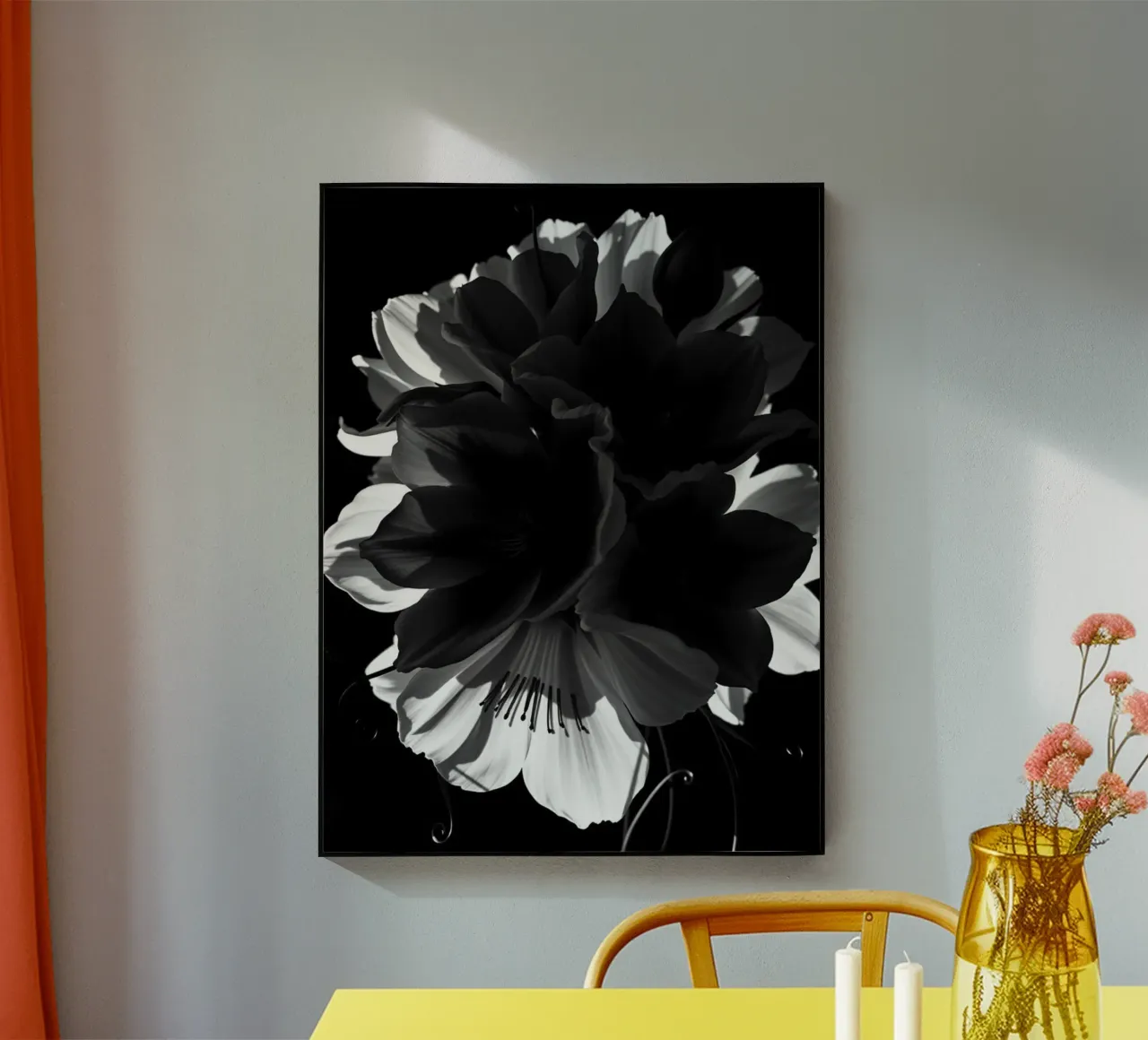 Ondergedompelde bloemblaadjes: Een symfonie van monochrome schaduwen en licht acryl van Artistic-shop
