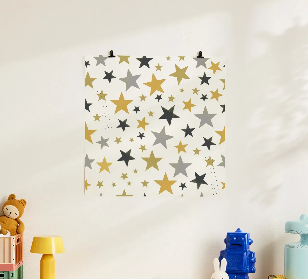 Stelle d'oro e d'argento che brillano poster con telaio in alluminio da gulsengunel