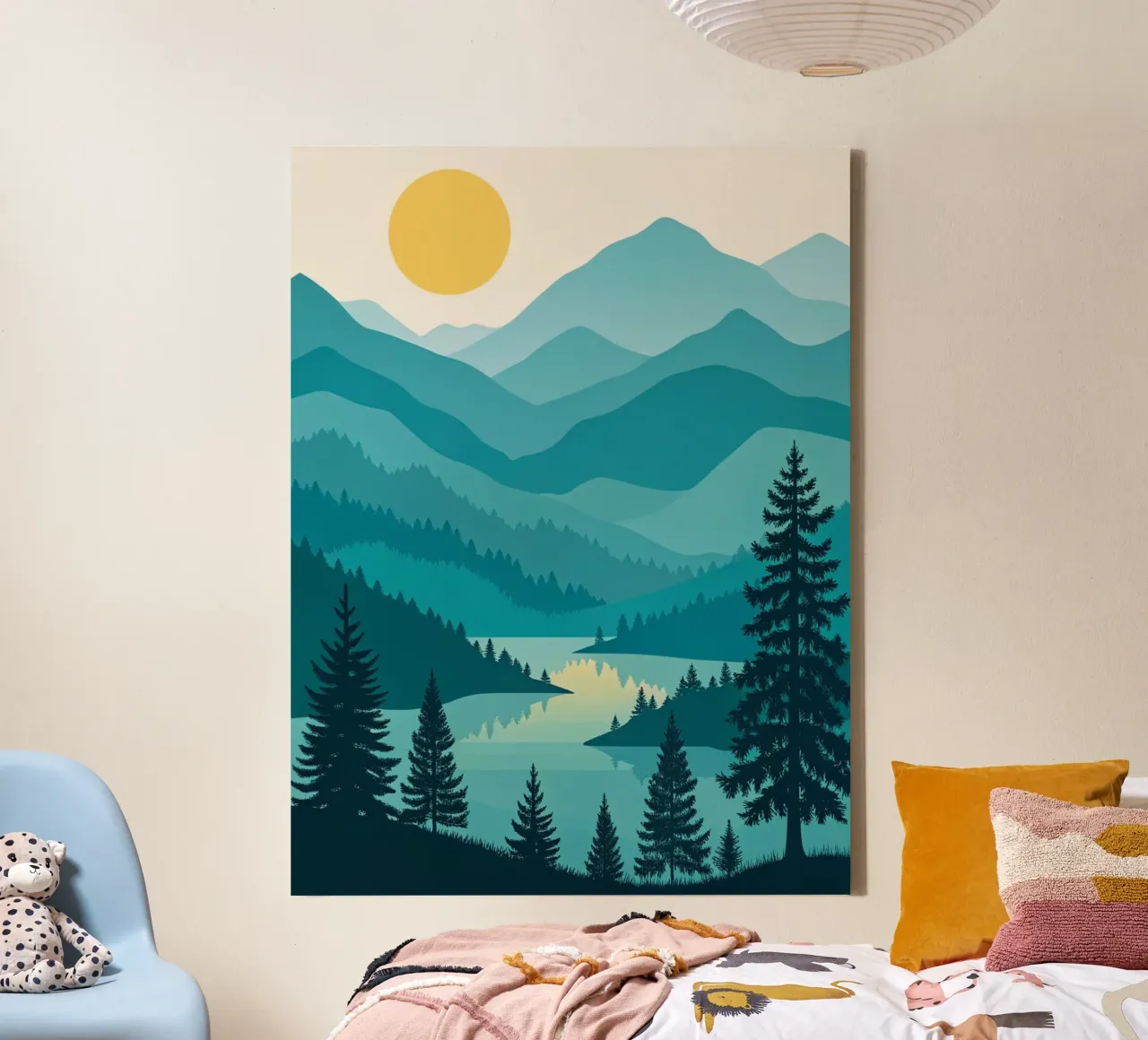 Tranquillo Azure Peaks: Paesaggio montano e lacustre a strati tela con Cornice a cassetta da Artistic-shop