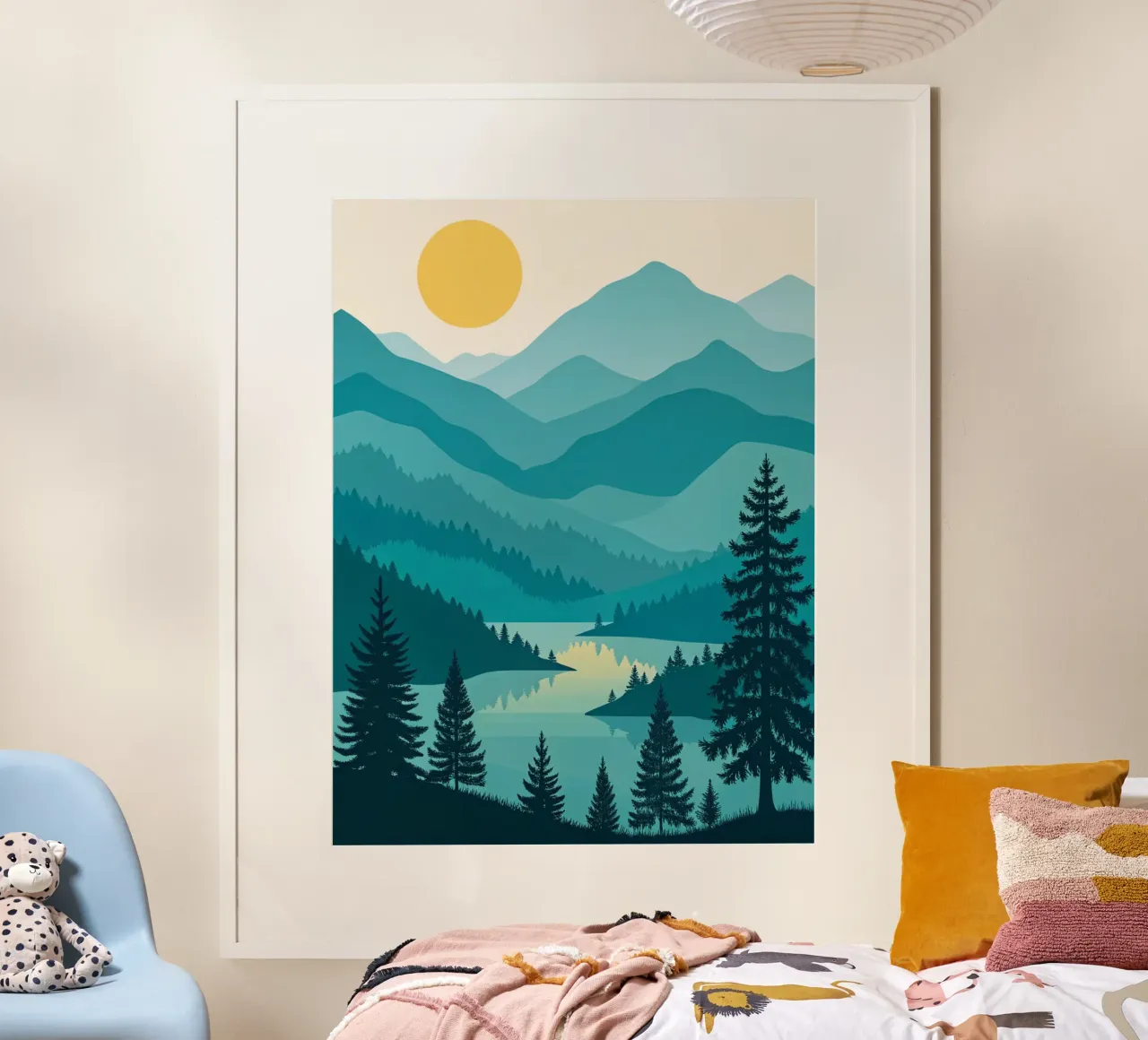 Tranquillo Azure Peaks: Paesaggio montano e lacustre a strati poster con telaio in alluminio da Artistic-shop