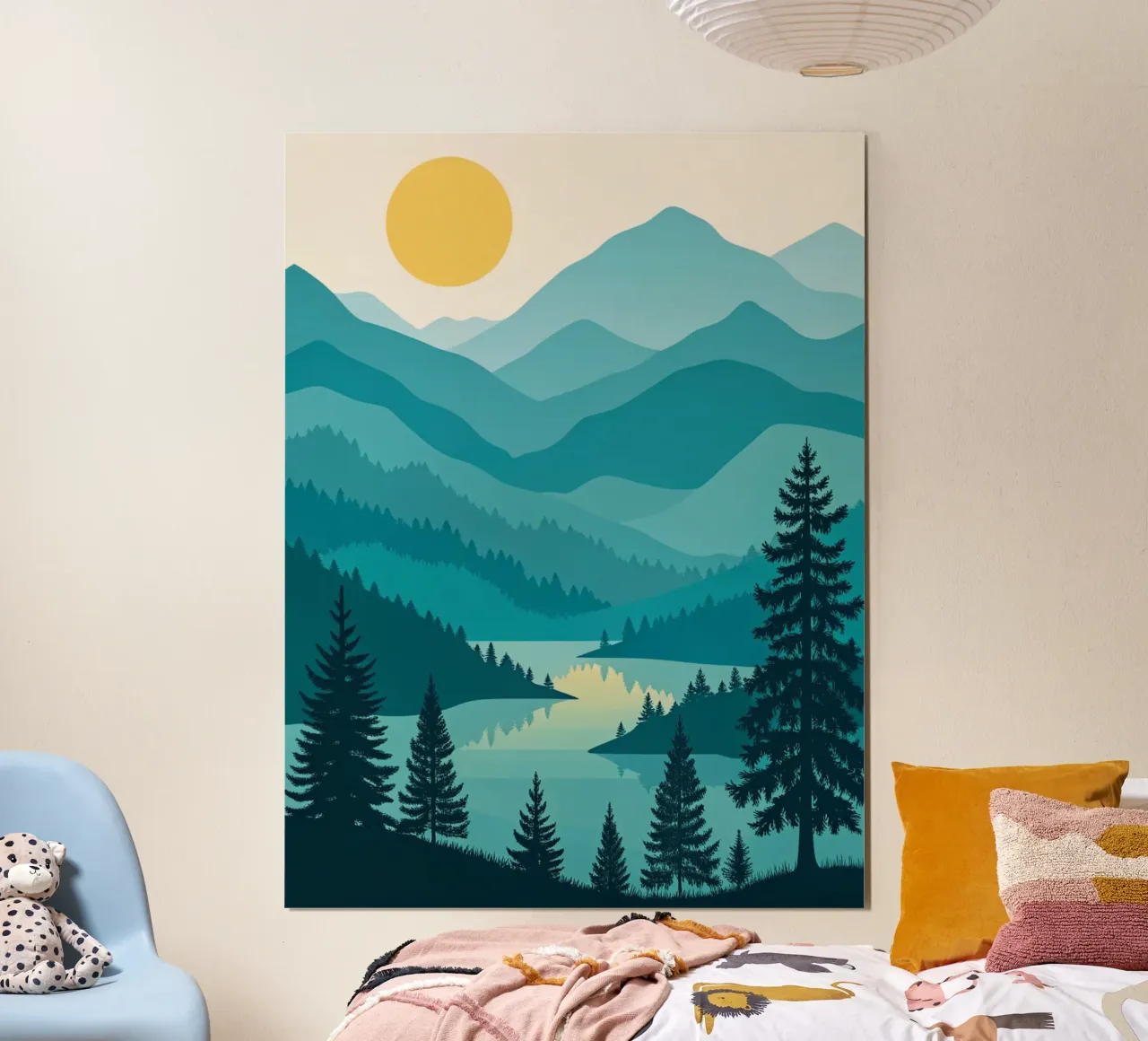 Tranquillo Azure Peaks: Paesaggio montano e lacustre a strati poster con telaio in alluminio da Artistic-shop