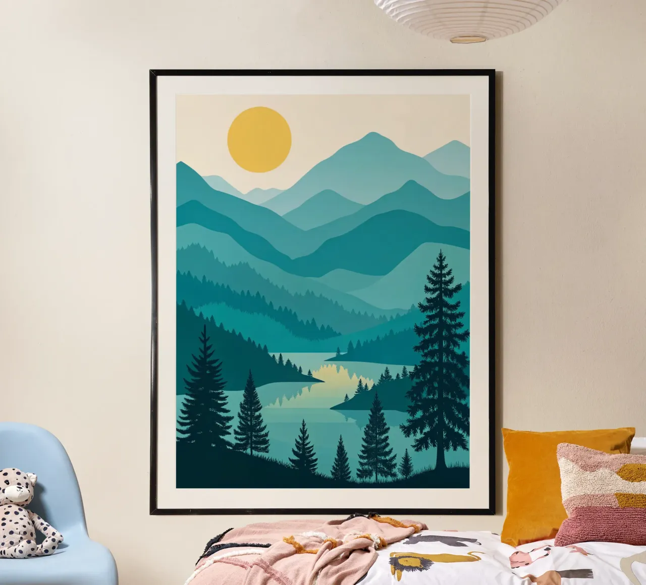 Tranquillo Azure Peaks: Paesaggio montano e lacustre a strati poster con telaio in alluminio da Artistic-shop