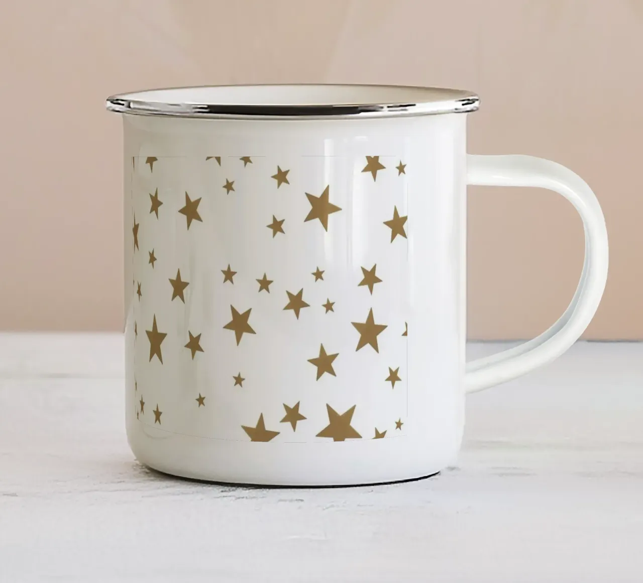 Stelle colorate bianche e dorate brillanti tazza in smalto da gulsengunel