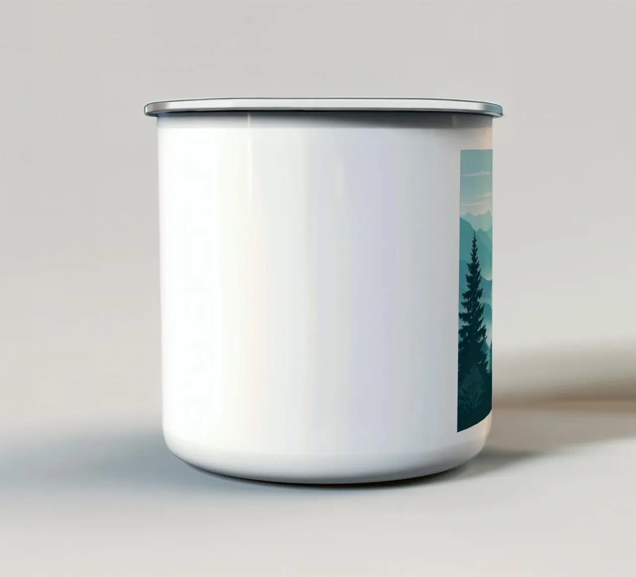 Un sereno paesaggio montano di valle con foschia blu tazza in smalto da Artistic-shop