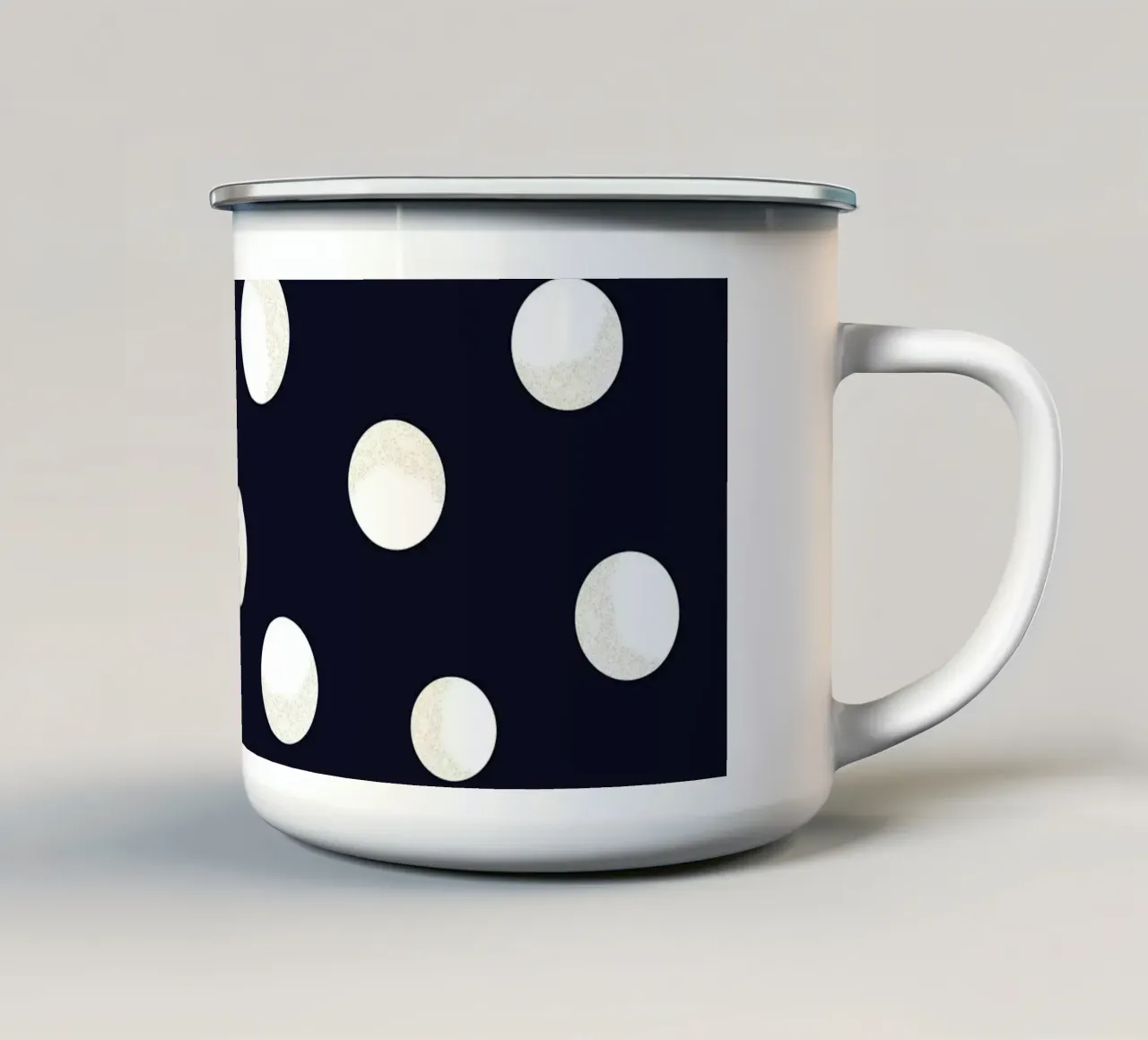Motivo a pois bianchi e dorati di colore blu scuro tazza in smalto da gulsengunel