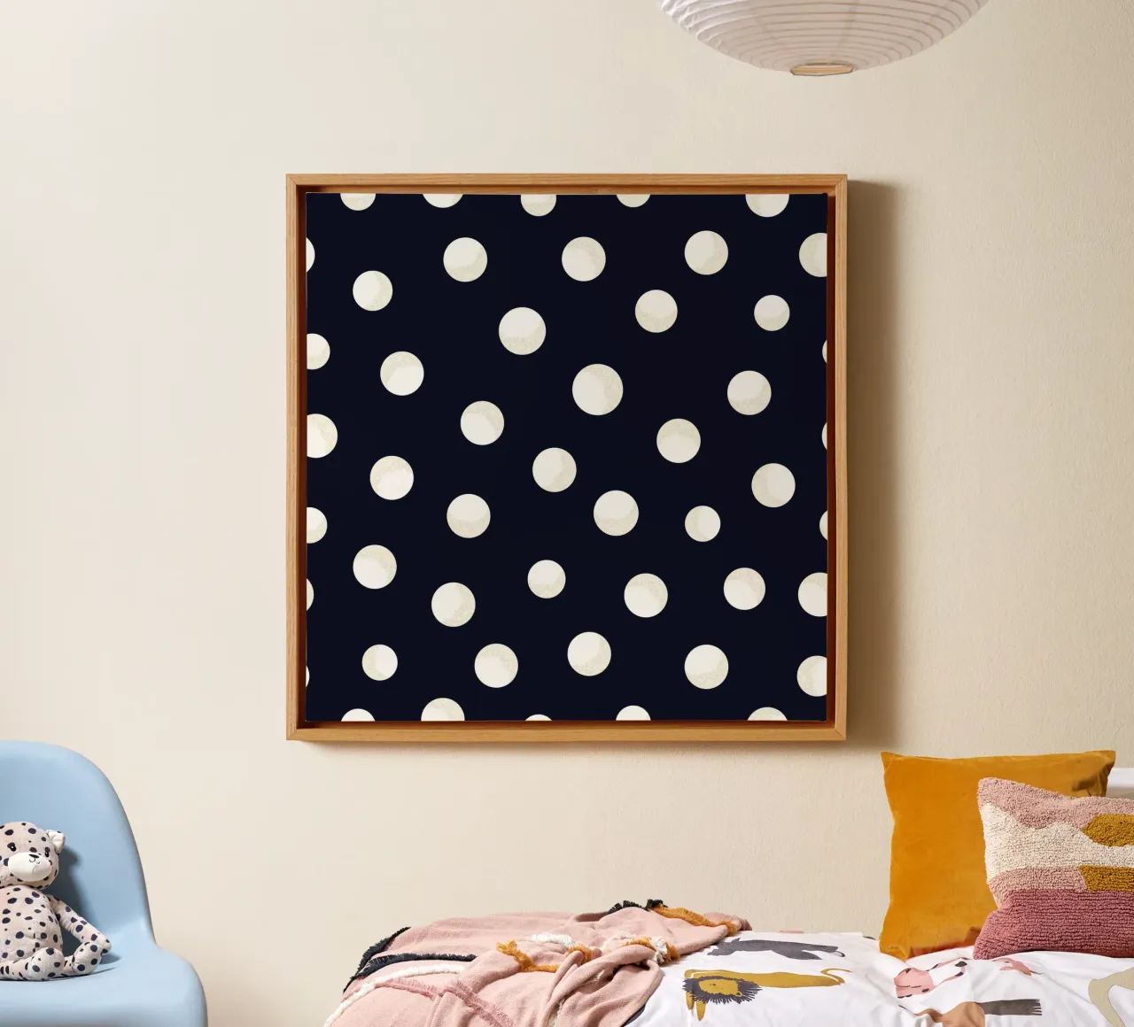 Shining golden and white dots navy colored pattern canvas by gulsengunel