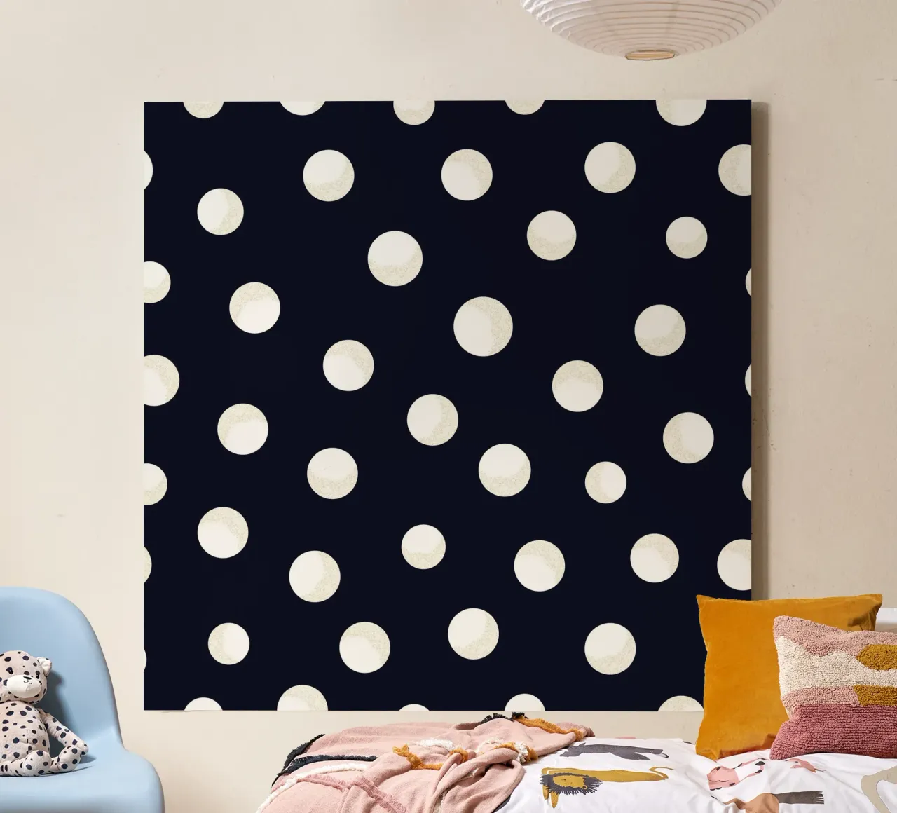 Shining golden and white dots navy colored pattern canvas by gulsengunel