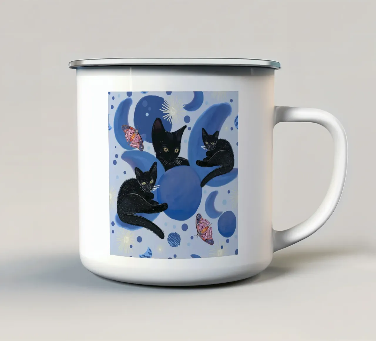 Gatto nero e fasi lunari tazza in smalto da gulsengunel