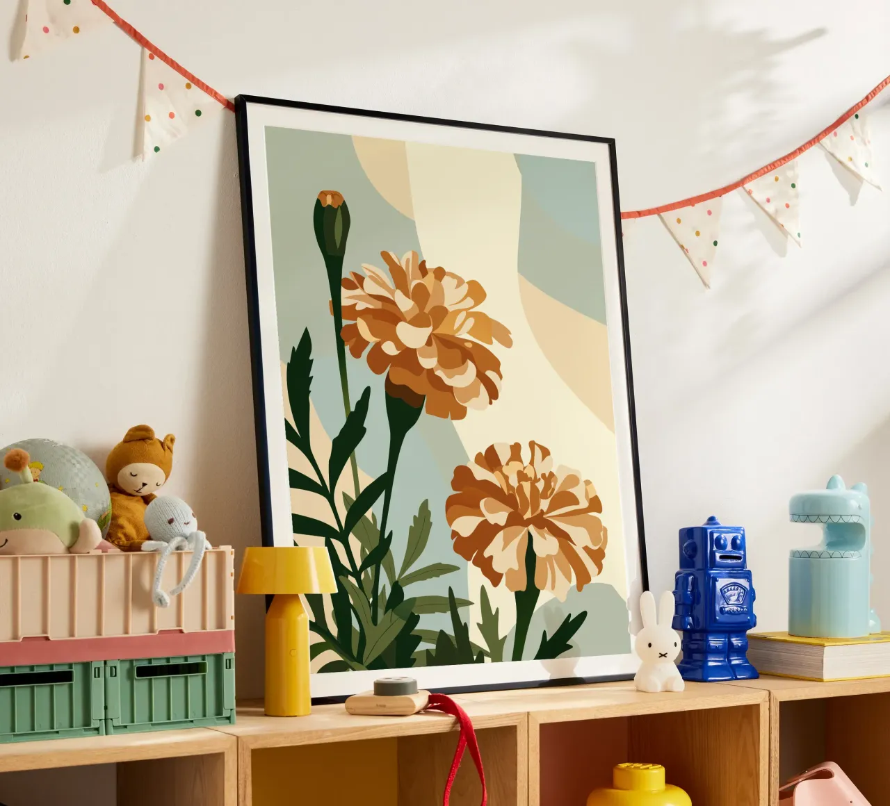 Tagetes Erecta Fiore poster con telaio in legno da HAPPY SHOP