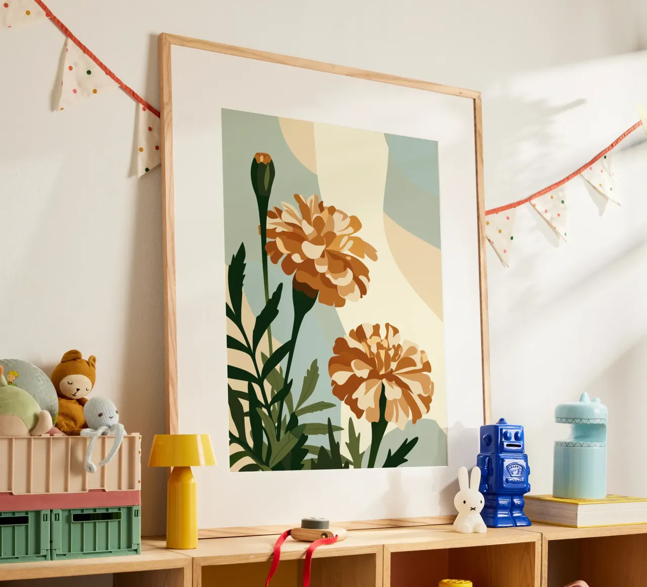 Tagetes Erecta Fiore poster con telaio in legno da HAPPY SHOP
