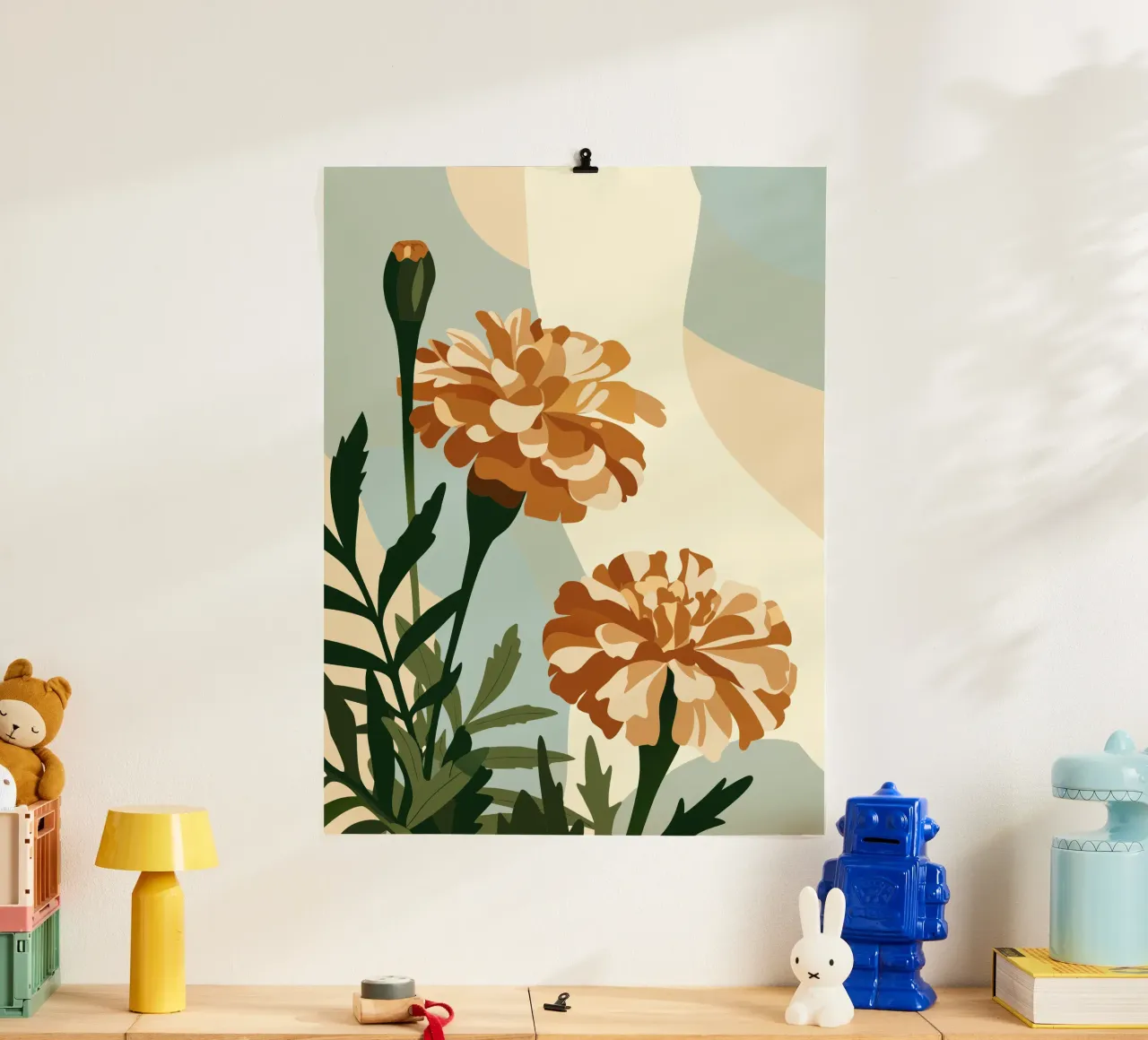 Tagetes Erecta Fiore poster con telaio in legno da HAPPY SHOP