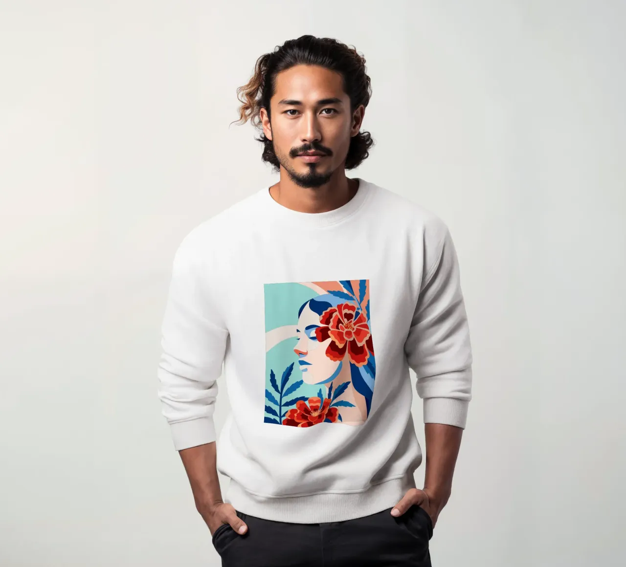 Vrouw met bloemen sweatshirt van HAPPY SHOP