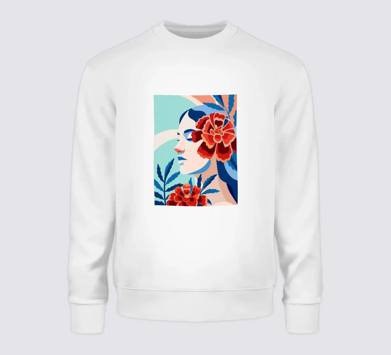 Vrouw met bloemen sweatshirt van HAPPY SHOP