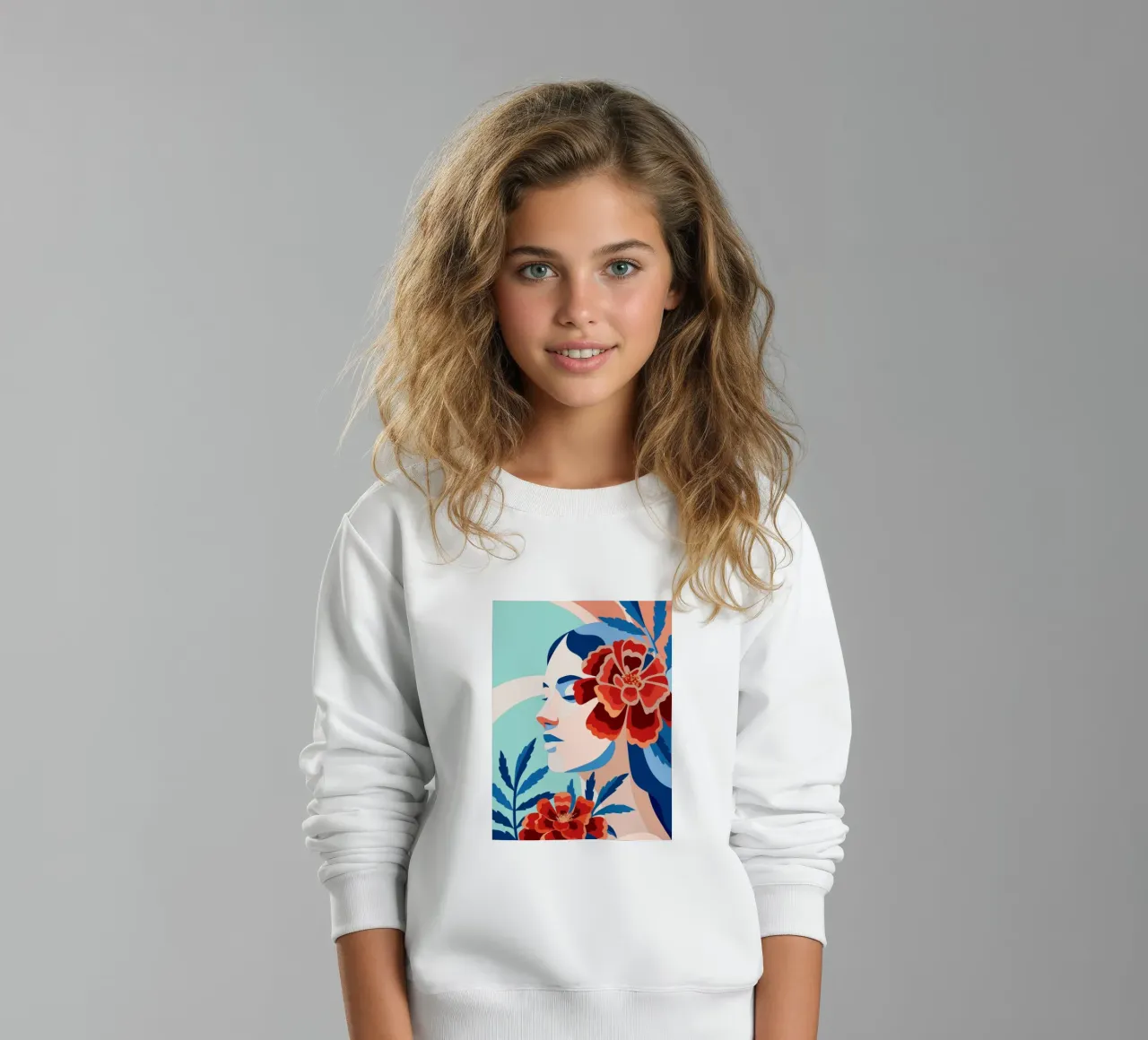 Donna con fiori felpa bambino da HAPPY SHOP