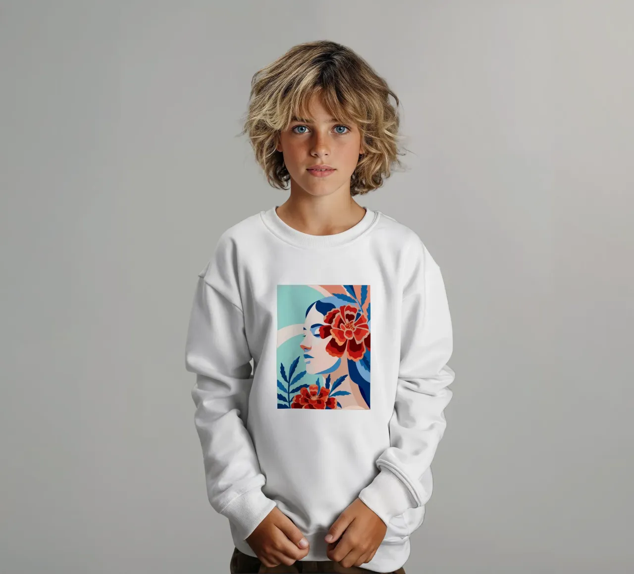 Donna con fiori felpa bambino da HAPPY SHOP