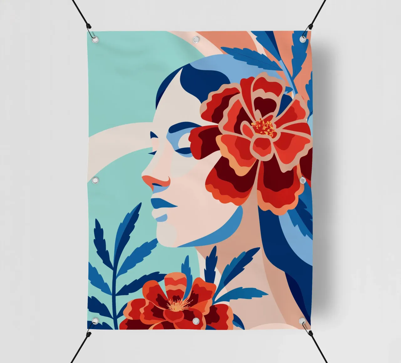 Donna con fiori telo in pvc da HAPPY SHOP