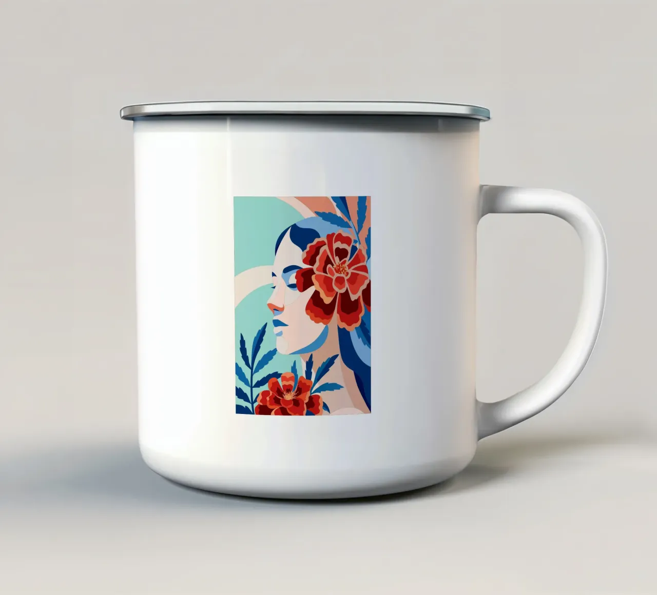 Donna con fiori tazza in smalto da HAPPY SHOP