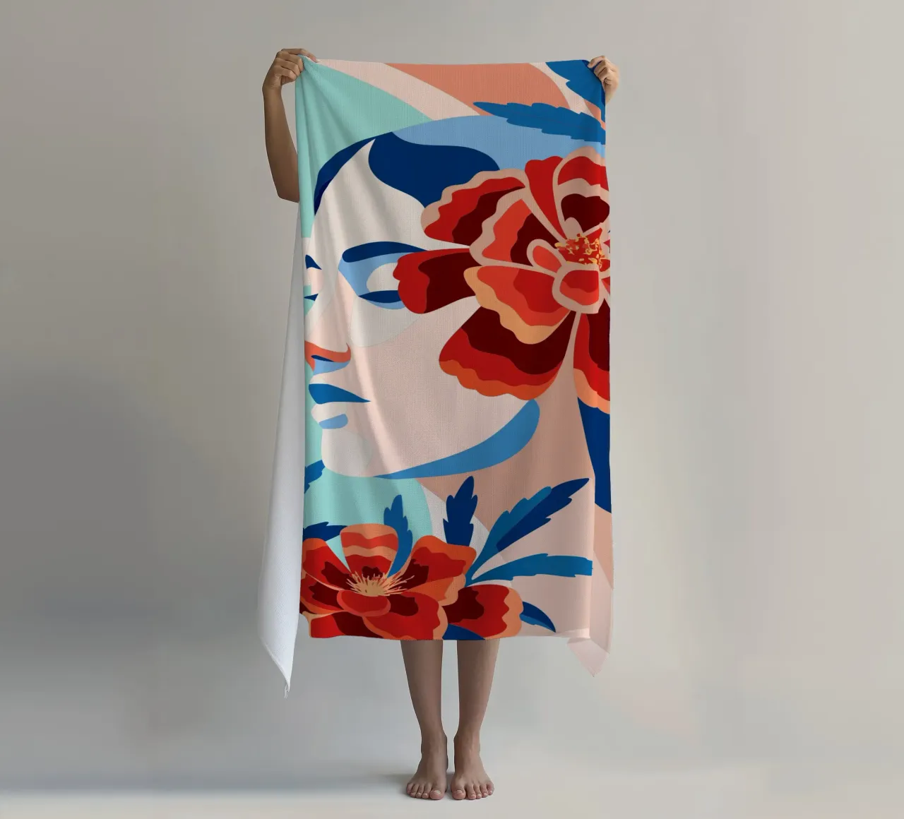 Donna con fiori telo mare da HAPPY SHOP