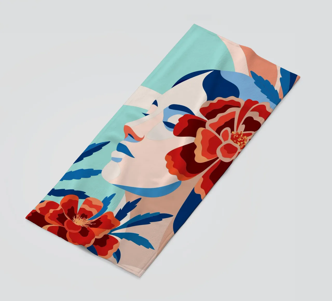 Donna con fiori telo mare da HAPPY SHOP