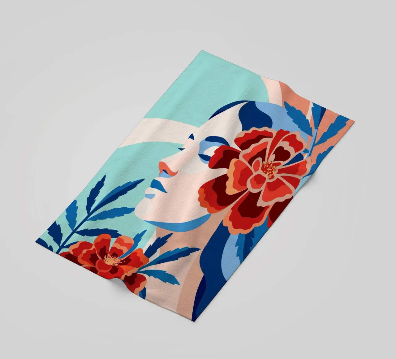 Donna con fiori telo mare da HAPPY SHOP
