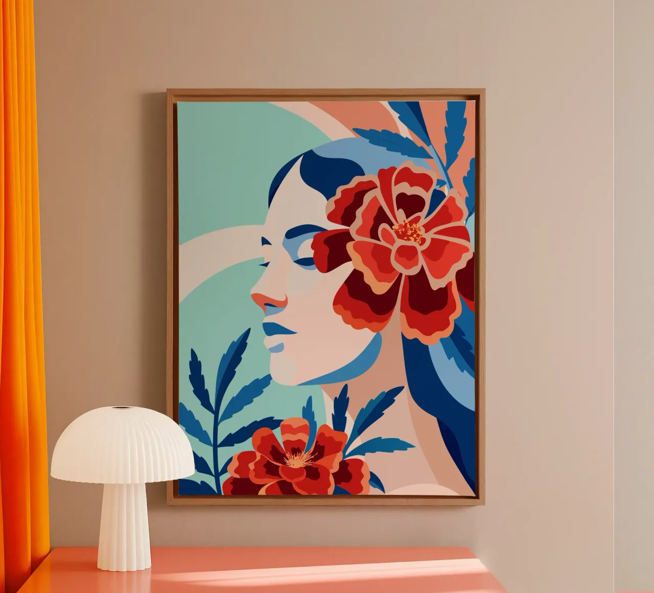 Donna con fiori tela con Cornice a cassetta da HAPPY SHOP